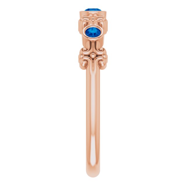 14K Gold Round Natural Blue Sapphire Bezel-Set Ring III - Rose Gold - view 11