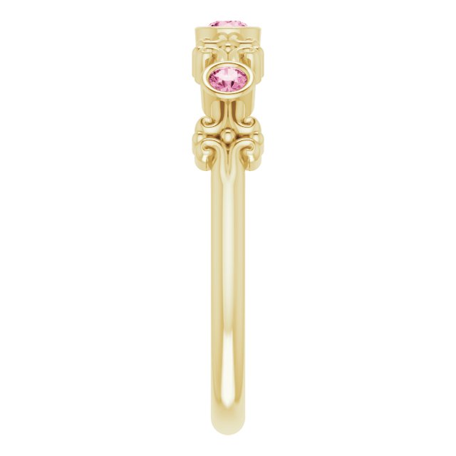 14K Gold Round Natural Pink Tourmaline Bezel-Set Ring III - Yellow Gold - view 9