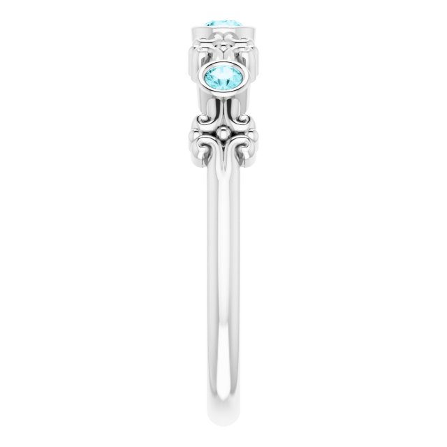 Platinum Round Natural Blue Zircon Bezel-Set Ring III - view 11