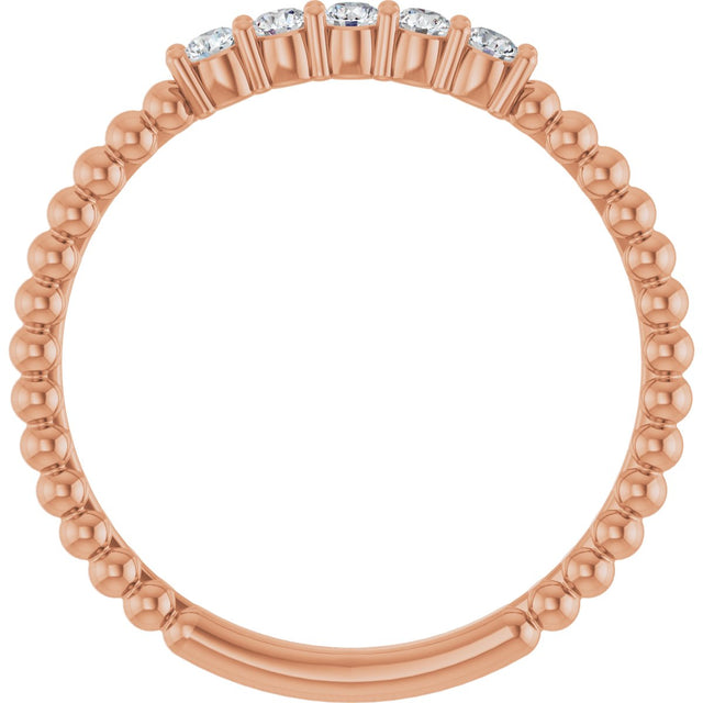 14K Gold Round Natural Diamond Stackable Ring VIII - Rose Gold - view 12