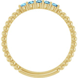 14K Gold Round Natural Aquamarine Stackable Ring – 2mm Stones - Yellow Gold - view 12