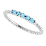 14K Gold Round Natural Aquamarine Stackable Ring – 2mm Stones - White Gold - view 15