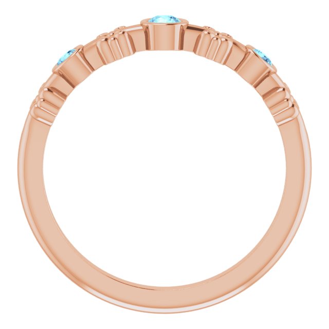 14K Gold Round Natural Aquamarine Bezel-Set Ring III - Rose Gold - view 8