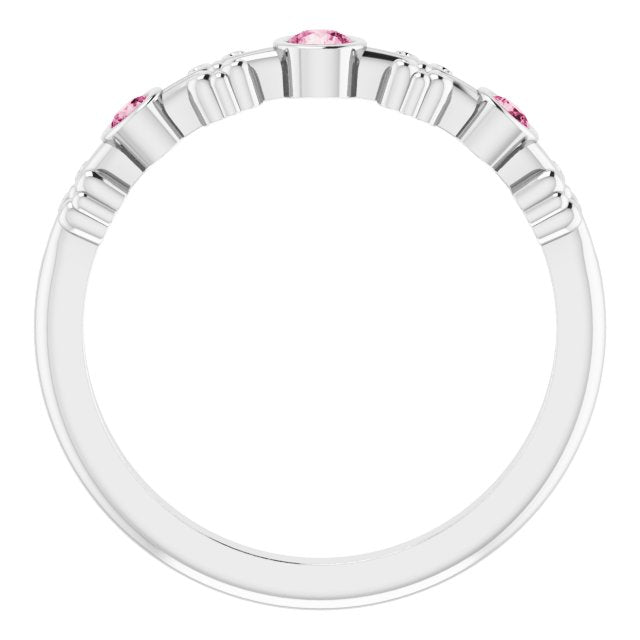 Platinum Round Natural Pink Tourmaline Bezel-Set Ring III - view 8