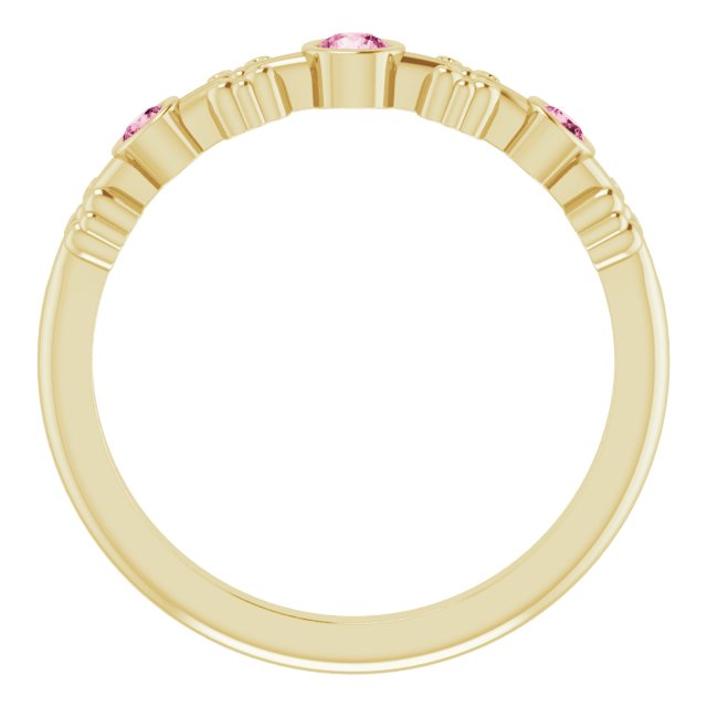 14K Gold Round Natural Pink Tourmaline Bezel-Set Ring III - Yellow Gold - view 7