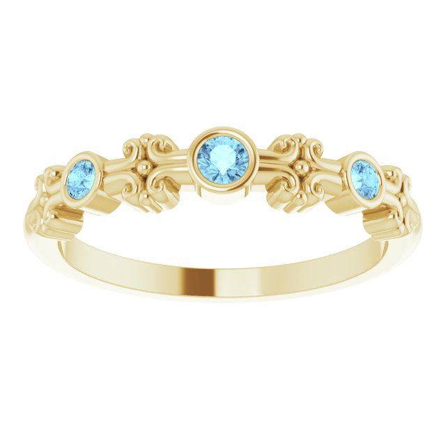 14K Gold Round Natural Aquamarine Bezel-Set Ring III - Yellow Gold - view 8