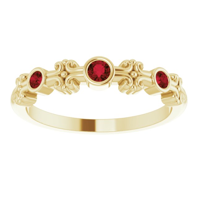 14K Gold Round Natural Mozambique Garnet Bezel-Set Ring III - Yellow Gold - view 8