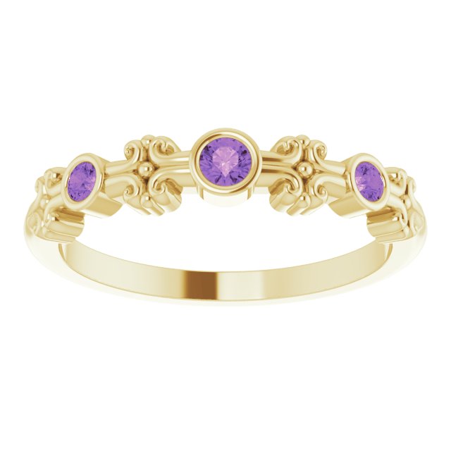 14K Gold Round Natural Amethyst Bezel-Set Ring III - Yellow Gold - view 8