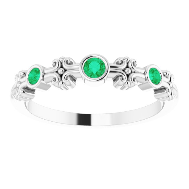 Platinum Round Lab-Grown Emerald Bezel-Set Ring III - view 9