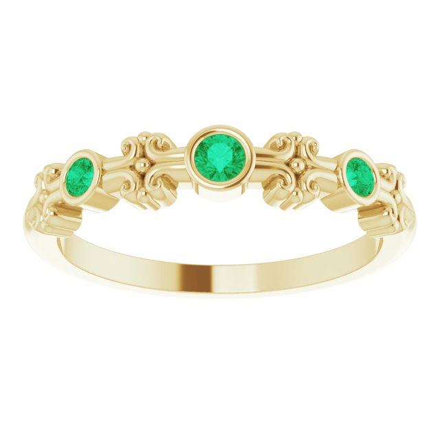 14K Gold Round Natural Emerald Bezel-Set Ring III - Yellow Gold - view 8