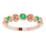 14K Gold Round Natural Emerald Bezel-Set Ring III - Rose Gold - view 9