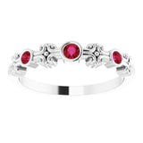 14K Gold Round Natural Ruby Bezel-Set Ring III - White Gold - view 8