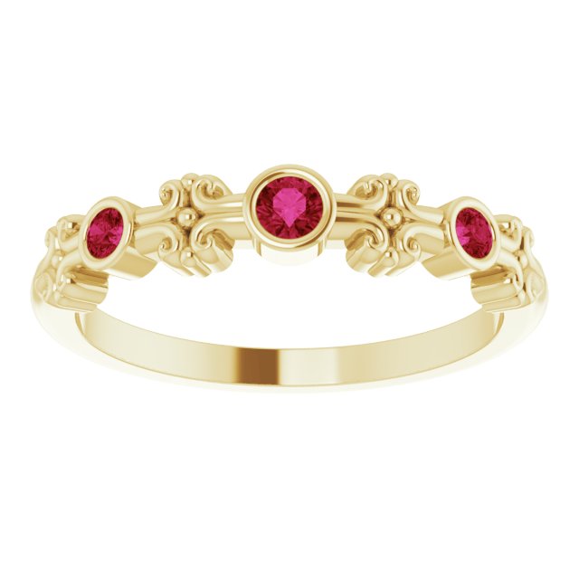 14K Gold Round Lab-Grown Ruby Bezel-Set Ring III - Yellow Gold - view 8