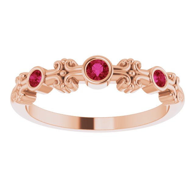 14K Gold Round Natural Ruby Bezel-Set Ring III - Rose Gold - view 9