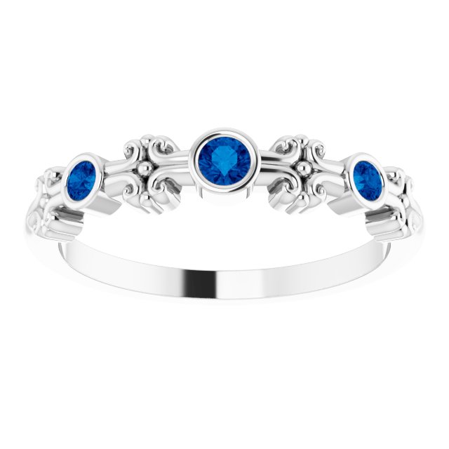 Platinum Round Lab-Grown Blue Sapphire Bezel-Set Ring II - view 9