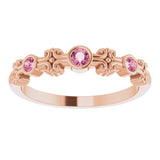 14K Gold Round Natural Pink Tourmaline Bezel-Set Ring III - Rose Gold - view 9