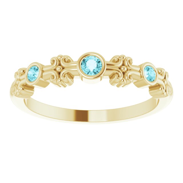 14K Gold Round Natural Blue Zircon Bezel-Set Ring III - Yellow Gold - view 8
