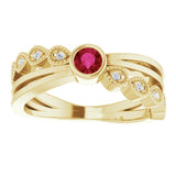 14K Gold Round Natural Ruby Criss-Cross Bezel-Set Ring - Yellow Gold - view 8