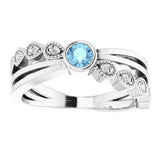 14K Gold Round Natural Aquamarine Criss-Cross Bezel-Set Ring - White Gold - view 8
