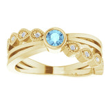 14K Gold Round Natural Aquamarine Criss-Cross Bezel-Set Ring - Yellow Gold - view 8