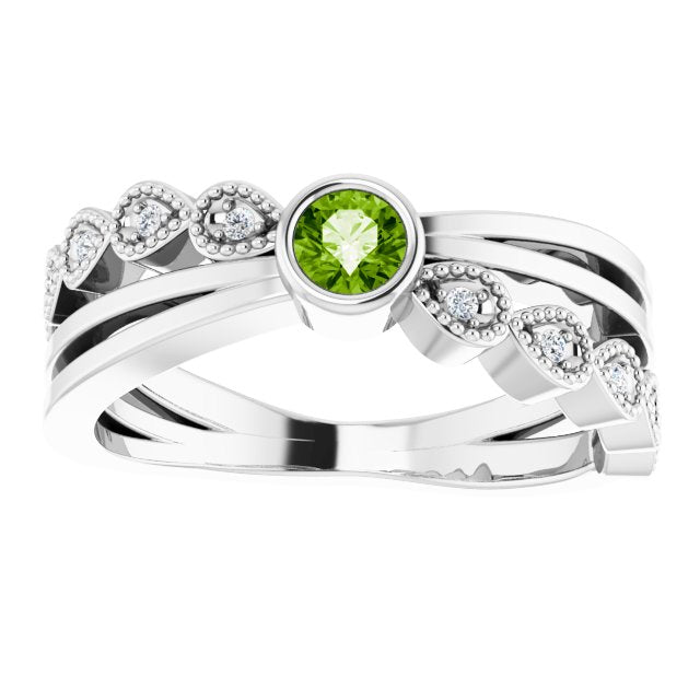 14K Gold Round Natural Peridot Criss-Cross Bezel-Set Ring - White Gold - view 8