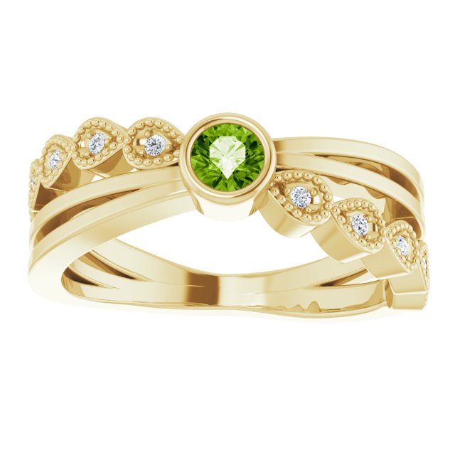 14K Gold Round Natural Peridot Criss-Cross Bezel-Set Ring - Yellow Gold - view 8