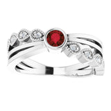 Platinum Round Natural Mozambique Garnet Criss-Cross Bezel-Set Ring - view 8