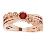 14K Gold Round Natural Mozambique Garnet Criss-Cross Bezel-Set Ring - Rose Gold - view 8