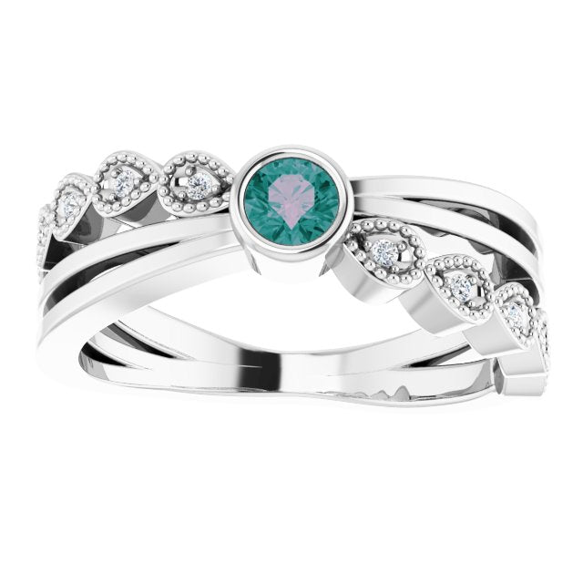 Platinum Round Natural Alexandrite Criss-Cross Bezel-Set Ring - view 8