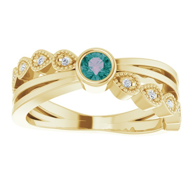14K Gold Round Natural Alexandrite Criss-Cross Bezel-Set Ring - Yellow Gold - view 8