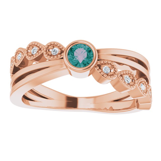 14K Gold Round Natural Alexandrite Criss-Cross Bezel-Set Ring - Rose Gold - view 8