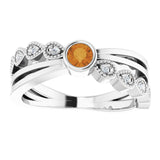 14K Gold Round Natural Citrine Criss-Cross Bezel-Set Ring - White Gold - view 8