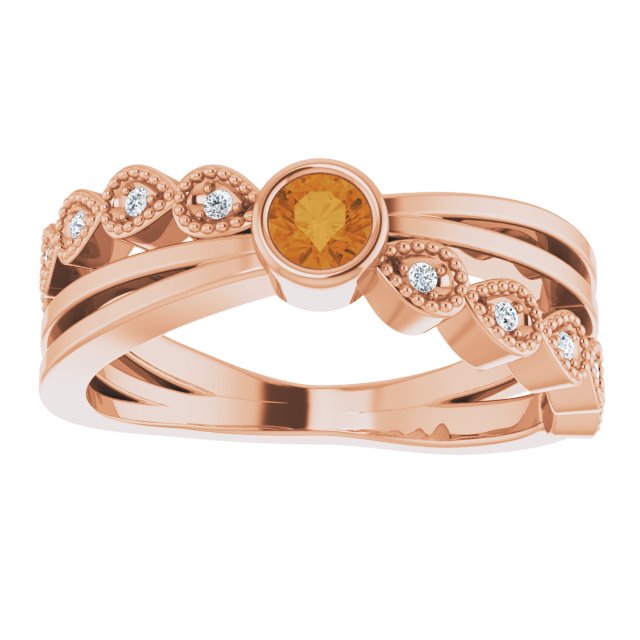 14K Gold Round Natural Citrine Criss-Cross Bezel-Set Ring - Rose Gold - view 8
