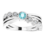 Platinum Round Natural Blue Zircon Criss-Cross Bezel-Set Ring - view 8