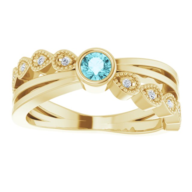14K Gold Round Natural Blue Zircon Criss-Cross Bezel-Set Ring - Yellow Gold - view 8