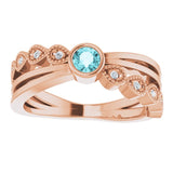 14K Gold Round Natural Blue Zircon Criss-Cross Bezel-Set Ring - Rose Gold - view 8