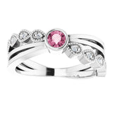 14K Gold Round Natural Pink Tourmaline Criss-Cross Bezel-Set Ring - White Gold - view 8
