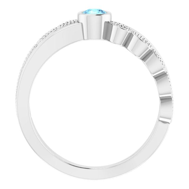 Platinum Round Natural Aquamarine Criss-Cross Bezel-Set Ring - view 7
