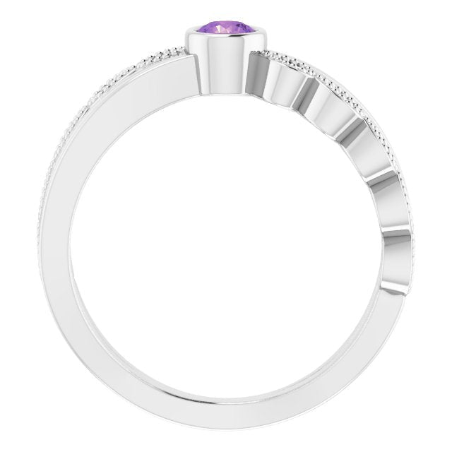 Platinum Round Natural Amethyst Criss-Cross Bezel-Set Ring - view 7