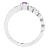 14K Gold Round Natural Amethyst Criss-Cross Bezel-Set Ring - White Gold - view 7