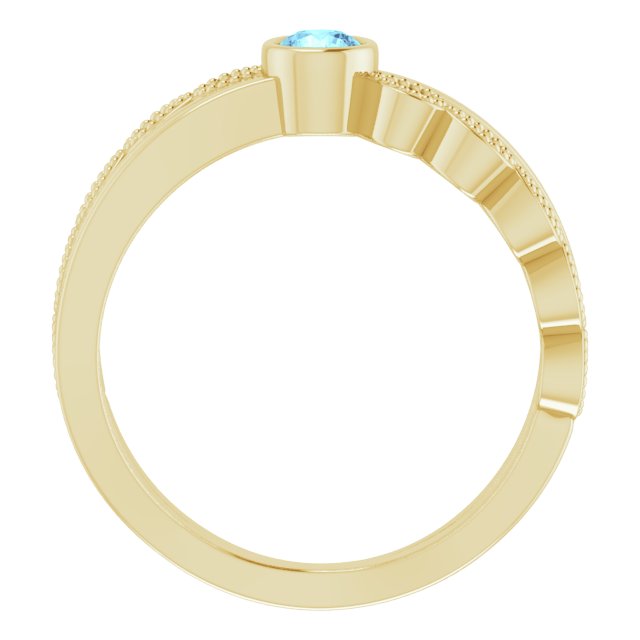 14K Gold Round Natural Aquamarine Criss-Cross Bezel-Set Ring - Yellow Gold - view 7