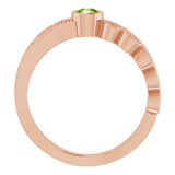 14K Gold Round Natural Peridot Criss-Cross Bezel-Set Ring - Rose Gold - view 7
