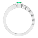 Platinum Round Natural Emerald Criss-Cross Bezel-Set Ring - view 7