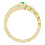 14K Gold Round Natural Emerald Criss-Cross Bezel-Set Ring - Yellow Gold - view 7
