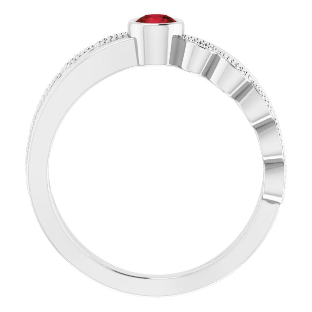 Platinum Round Natural Mozambique Garnet Criss-Cross Bezel-Set Ring - view 7