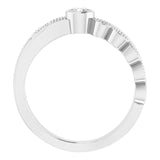 14K Gold Round Natural White Sapphire Criss-Cross Bezel-Set Ring - White Gold - view 7