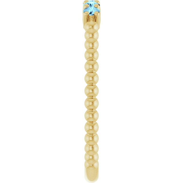 14K Gold Round Natural Aquamarine Stackable Ring – 2mm Stones - Yellow Gold - view 14