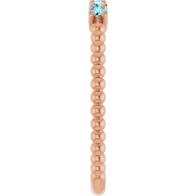 14K Gold Round Natural Aquamarine Stackable Ring – 2mm Stones - Rose Gold - view 14