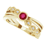 14K Gold Round Natural Ruby Criss-Cross Bezel-Set Ring - Yellow Gold - view 10