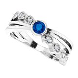 14K Gold Round Natural Blue Sapphire Criss-Cross Bezel-Set Ring - White Gold - view 10